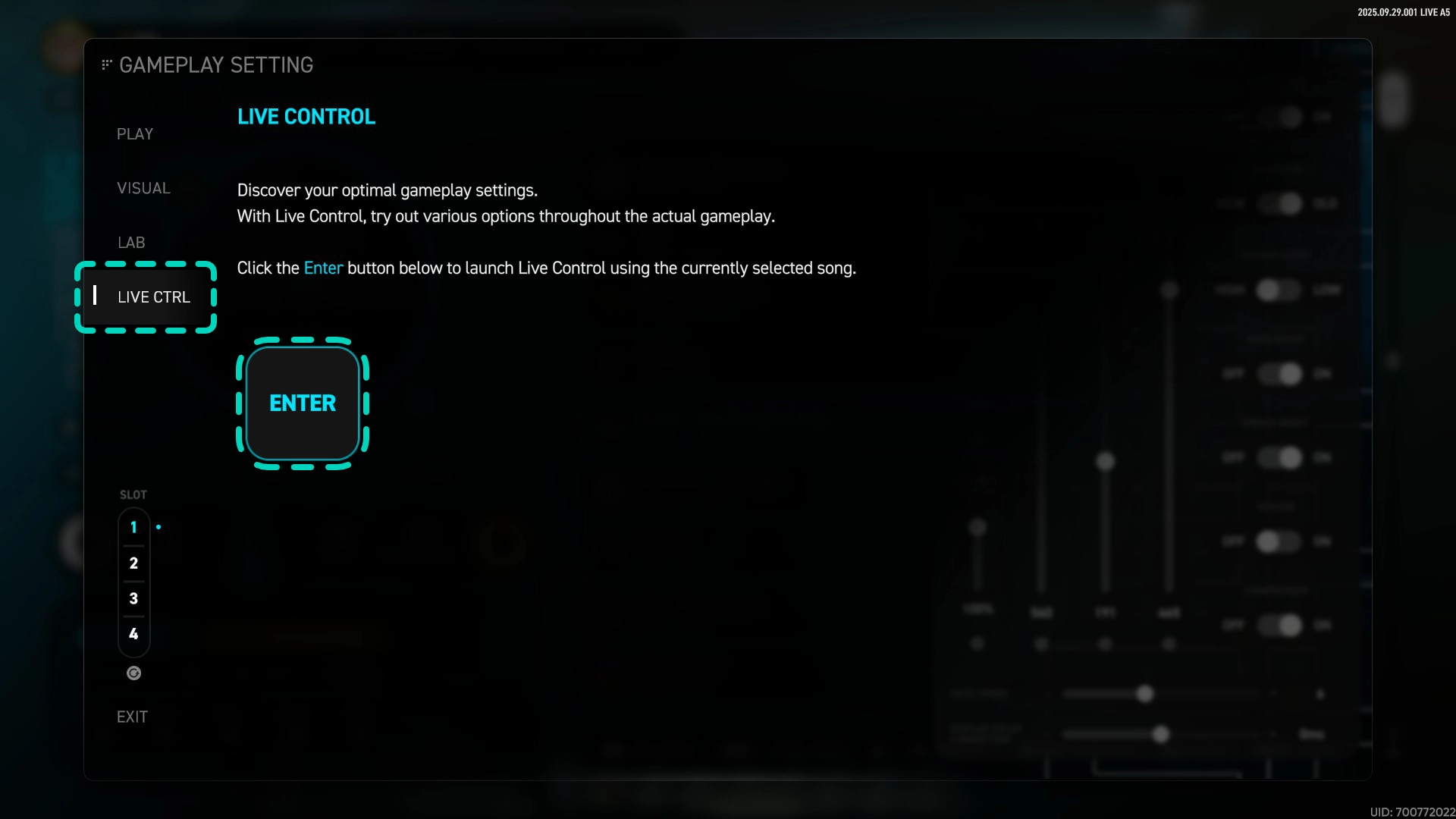 参数设置面板 - LIVE CTRL 部分